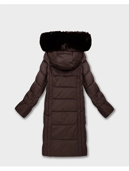 Hnědá dlouhá dámská bunda s kapucí model 21819865 - ROSSE LINE Hnědá dlouhá dámská bunda s kapucí model 21819865 - ROSSE LINE