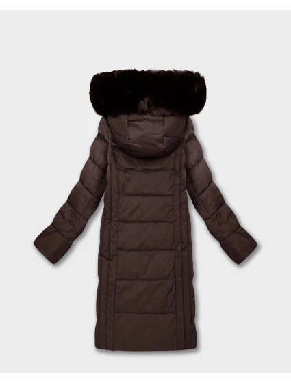 Hnědá dlouhá dámská bunda s kapucí model 21819865 - ROSSE LINE Hnědá dlouhá dámská bunda s kapucí model 21819865 - ROSSE LINE