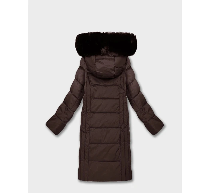 Hnědá dlouhá dámská bunda s kapucí model 21819865 - ROSSE LINE