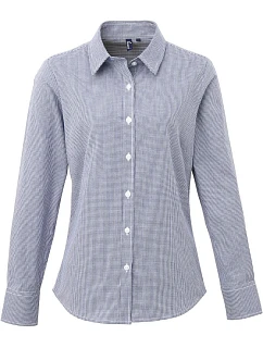 PR 320 Popelínová kostkovaná halenka s dl. rukávem model 22483214 navy/white - Premier