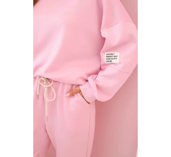 Komplet teplákové + kalhoty máslová látka bonbónově růžová