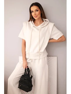 Dámská máslová souprava mikina s kapucí a volné kalhoty se šňůrkou béžový