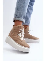 model 21647195 Dámské Kožené Sportovní Boty na Platformě Beige - Zazoo model 21647195 Dámské Kožené Sportovní Boty na Platformě Beige - Zazoo