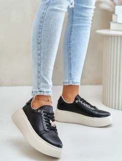 Kožené Dámské Sneakersy Na Platformě S  Černé model 21675586 - VINCEZA
