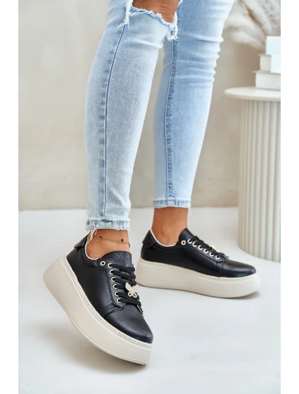 Kožené Dámské Sneakersy Na Platformě S  Černé model 21675586 - VINCEZA