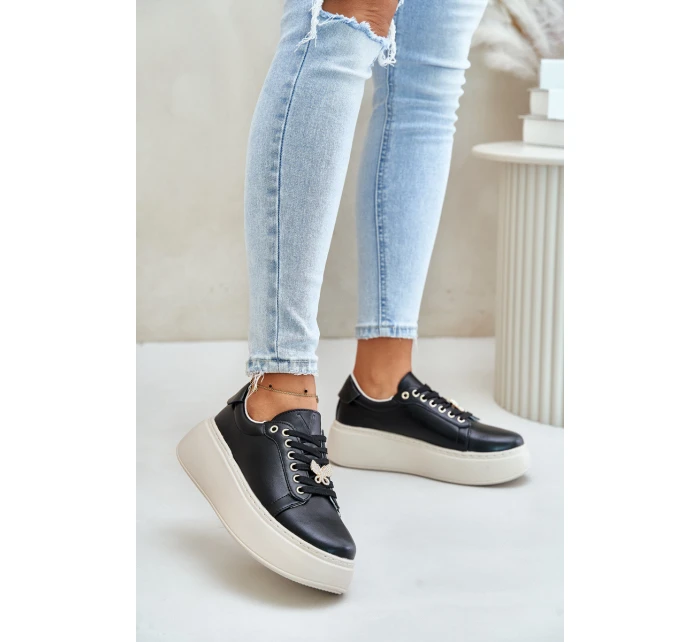 Kožené Dámské Sneakersy Na Platformě S  Černé model 21675586 - VINCEZA