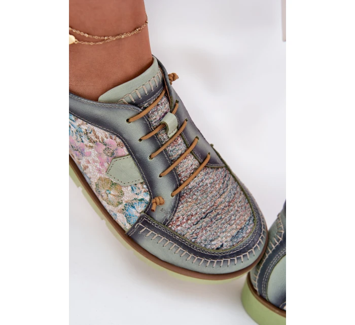 Kožené dámské polobotky s vzorem model 21692637 zelené - Maciejka Kožené dámské polobotky s vzorem model 21692637 zelené - Maciejka