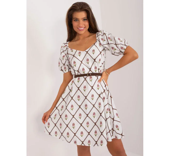 Sukienka LK SK model 19915425 biało brązowy - FPrice Sukienka LK SK model 19915425 biało brązowy - FPrice