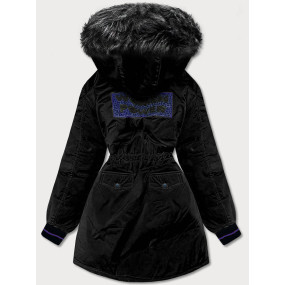 Delší černá dámská zimní bunda s kapucí (M8-757)