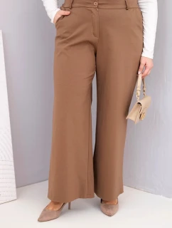 Dámské kalhoty Plus Size s širokou nohavicí a vysokým pasem světlé camelové