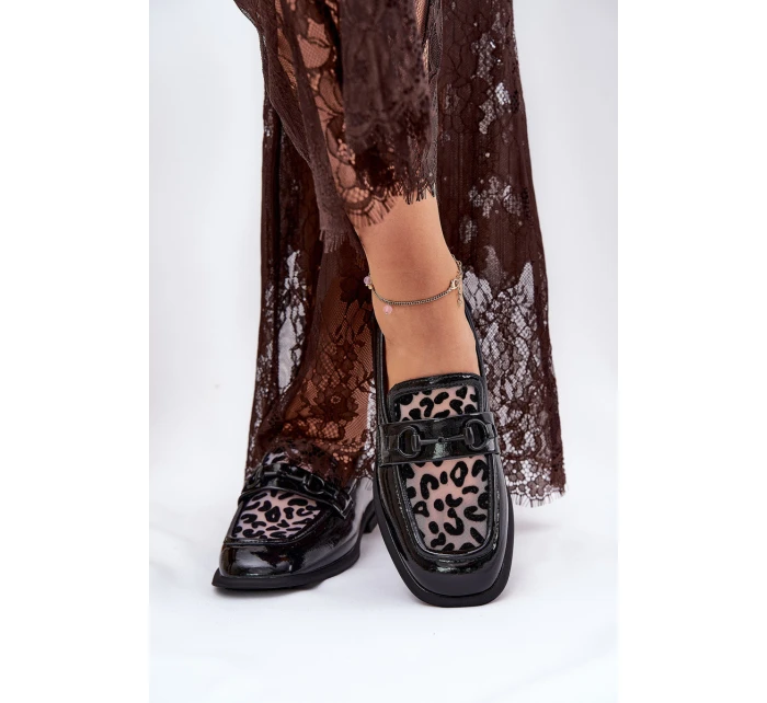 Kožené Lakované Mokasíny S Mřížkou Černé Vinceza 31931