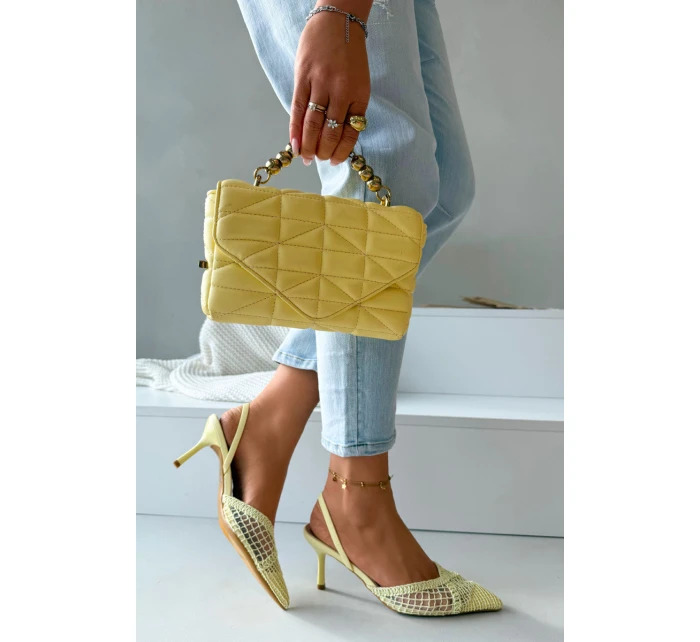Sandály z pleteniny na podpatku žluté model 21919230 - Boto