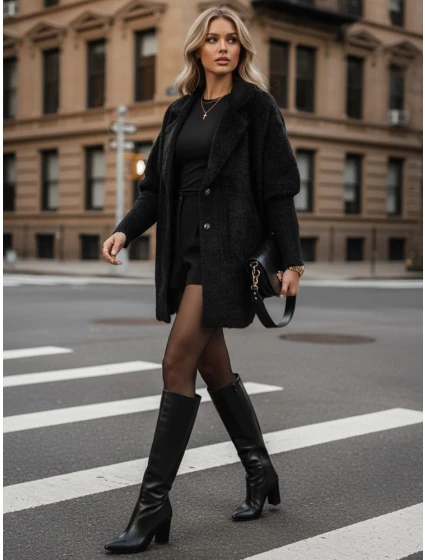 Dámský alpakový kabát RITA II black FashionStreet NY0669