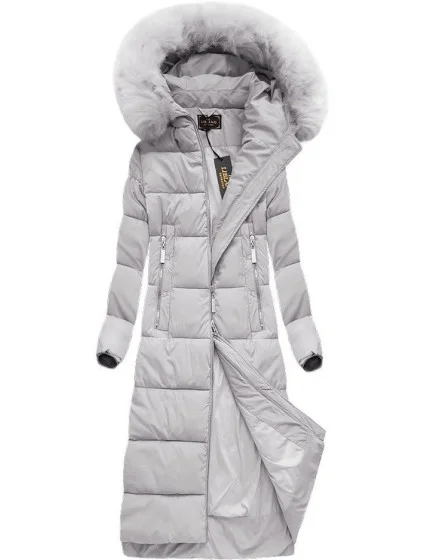 Šedá dlouhá dámská zimní bunda s kapucí model 21242127 - Libland