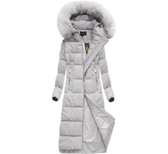 Šedá dlouhá dámská zimní bunda s kapucí model 21242127 - Libland