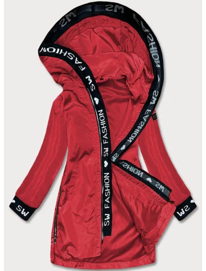 Tenká červená dámská bunda s ozdobnou lemovkou model 18038040 - S'WEST Tenká červená dámská bunda s ozdobnou lemovkou model 18038040 - S'WEST