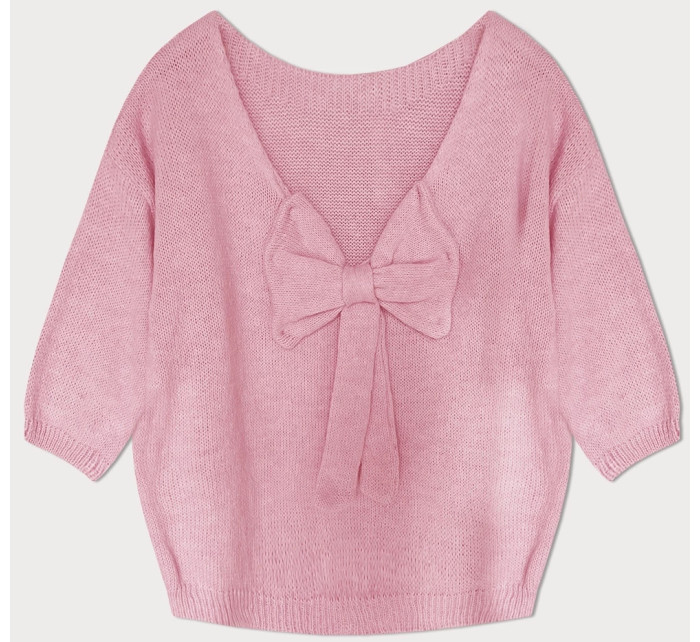 Volný svetr v bledě růžové barvě s mašlí na zádech (759ART)