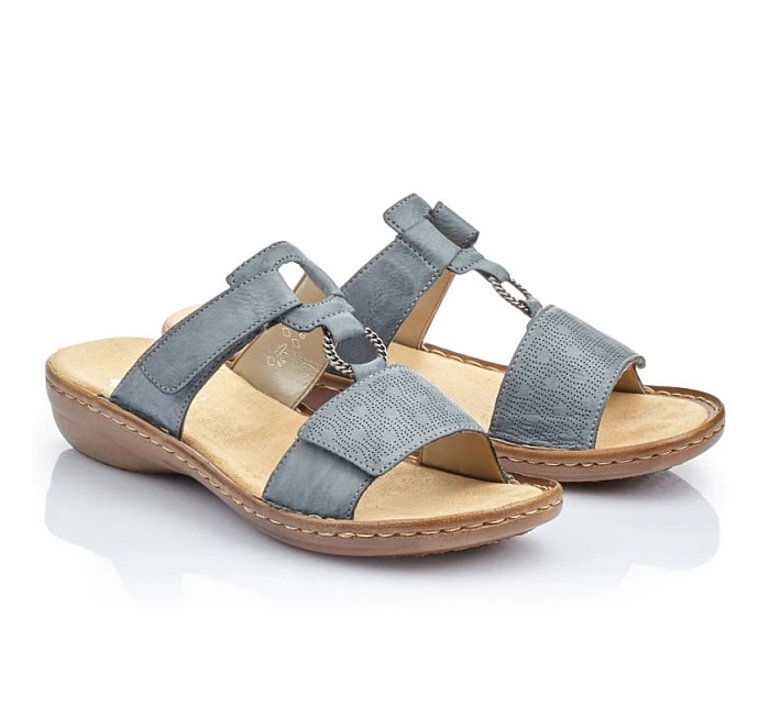 Dámské pohodlné modré žabky na suchý zip Rieker 60885-12