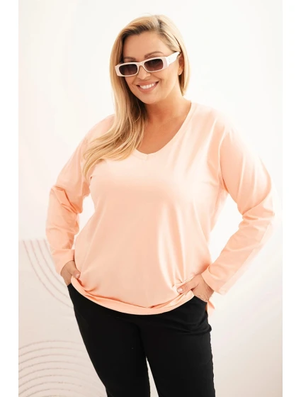 Dámská blůza Plus Size s výstřihem do V a dlouhým rukávem meruňková