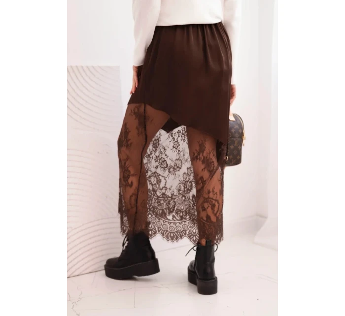 Dámská viskózová sukně s krajkou hnědá