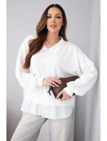 Dámská máslová mikina z viskózy s model 22014151 vsadkou bílá - K-Fashion Dámská máslová mikina z viskózy s model 22014151 vsadkou bílá - K-Fashion