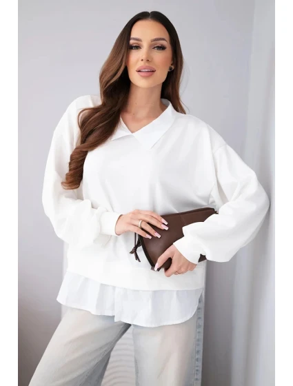 Dámská máslová mikina z viskózy s košilovou vsadkou bílá Dámská máslová mikina z viskózy s košilovou vsadkou bílá