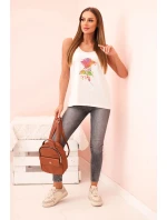 Dámská bavlněná halenka na ramínka s květinovým potiskem ecru