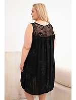 Dámské šaty Plus Size z viskózy s květinovým vzorem a krajkovým vrškem černá