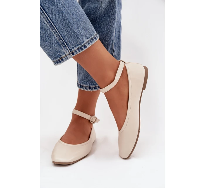 Dámské baleríny s páskem a sponou béžové model 21747629 - Boto