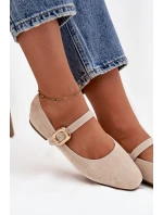 Baleríny S Páskem A Zlatým Přezkou Eko Semišové Světle Béžové model 21744506 - Boto