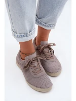 Kožené Semišové Dámské Polobotky S šněrováním Tmavě béžové model 22149503 - Boto