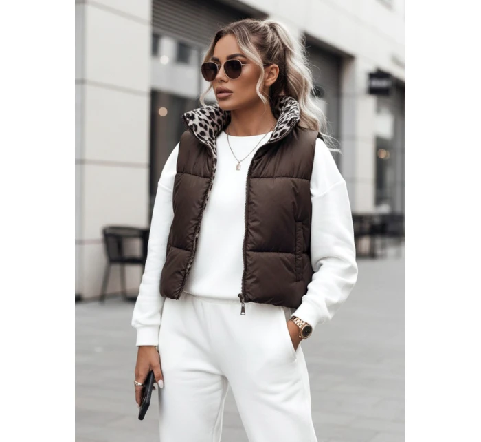 Dámská přechodná krátká prošívaná oboustranná kávová vesta LEOVELLA FashionStreet TY4648 Dámská přechodná krátká prošívaná oboustranná kávová vesta LEOVELLA FashionStreet TY4648