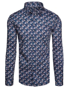 Pánská vzorovaná košile s dlouhým rukávem tmavě modrá Dstreet model 21989469 - FashionStreet