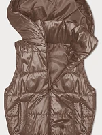 Péřová bunda bez rukávů s odnímatelnou kapucí tmavě béžová (B8247-101)