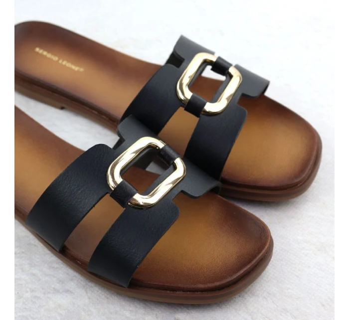 Dámské žabky s ornamentem černé Sergio Leone SK077H Dámské žabky s ornamentem černé Sergio Leone SK077H