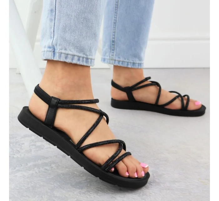 Dámské římské sandály Filippo se zirkony černé DS6884 Dámské římské sandály Filippo se zirkony černé DS6884