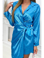 Šaty s vázáním v pase modré