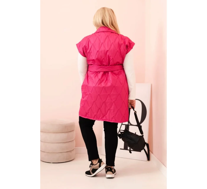 Dámská vesta Plus Size prošívaná s páskem a límcem růžová