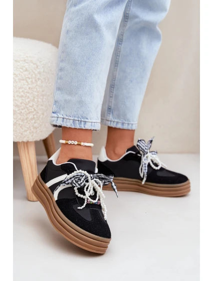 Dámské sneakersy na platformě s ozdobami černé model 21688389 - Boto Dámské sneakersy na platformě s ozdobami černé model 21688389 - Boto