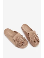 Dámské pantofle s třásněmi a korálky Béžové model 21919160 - Boto