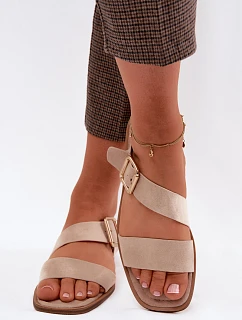 Dámské sandály na ploché podrážce Béžové se zlatou sponou model 22125649 - Boto