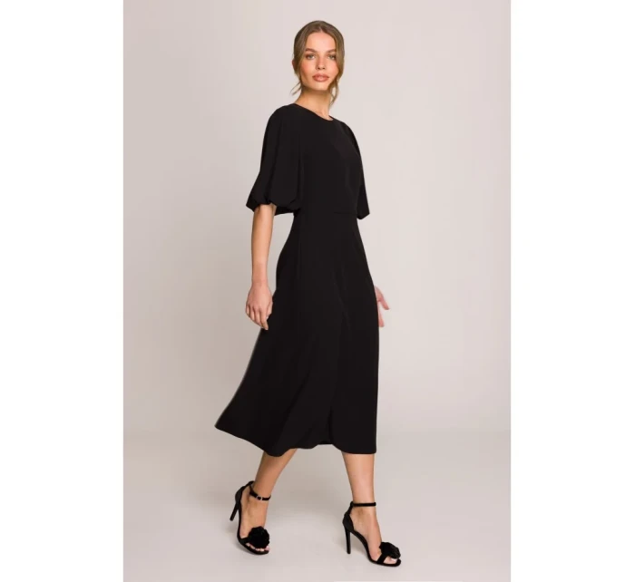 model 20966254 Šaty s puff rukávy černé - STYLOVE model 20966254 Šaty s puff rukávy černé - STYLOVE