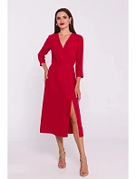Šaty s vysokým rozparkem S385 červené - Moe