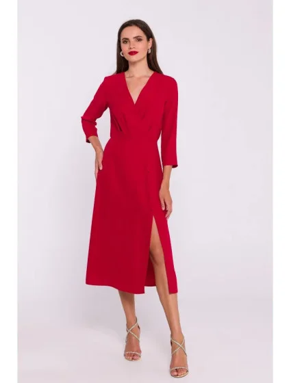 Šaty s vysokým rozparkem S385  červené - Moe