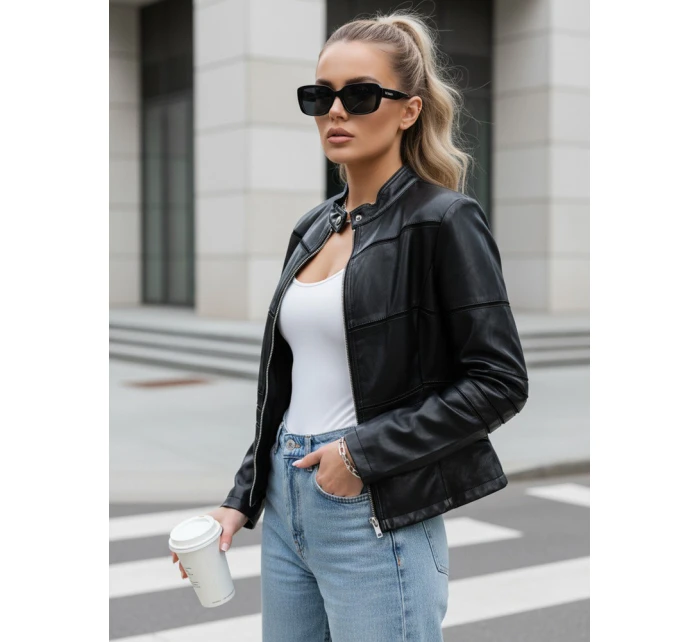 Dámská kožená bunda se stojáčkem černá FashionStreet TY5455