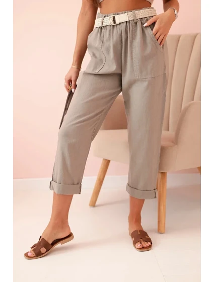 Dámské model 21219997 kalhoty s bavlnou a páskem fango - K-Fashion