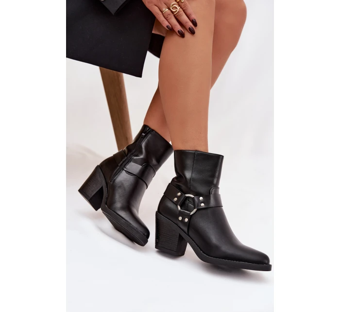 Zateplené dámské kotníkové boty na podpatku s ozdobným černé model 21758914 - Boto Zateplené dámské kotníkové boty na podpatku s ozdobným černé model 21758914 - Boto