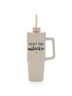 HEZKÝ DEN MILÁČKU - béžový cestovní termohrnek s průhledným víčkem 900 ml