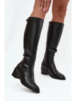 Dámské kozačky na podpatku model 21808573 Černá - VINCEZA Dámské kozačky na podpatku model 21808573 Černá - VINCEZA