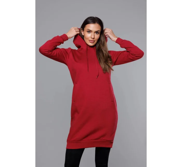 Dlouhá tepláková mikina ve vínové bordó barvě model 17793369 - J.STYLE Dlouhá tepláková mikina ve vínové bordó barvě model 17793369 - J.STYLE